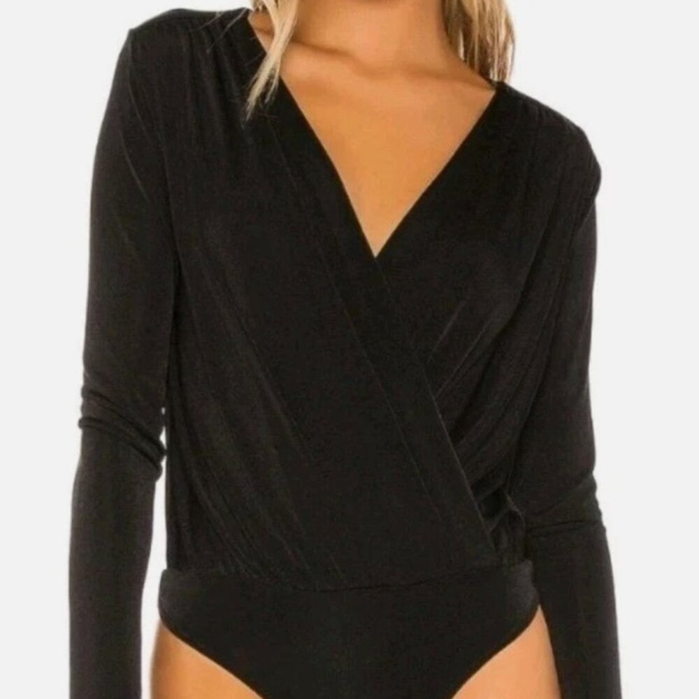 Free People Intimately Black Long Sleeve Deep V-Neck Body Suit Ladies Small EDGY